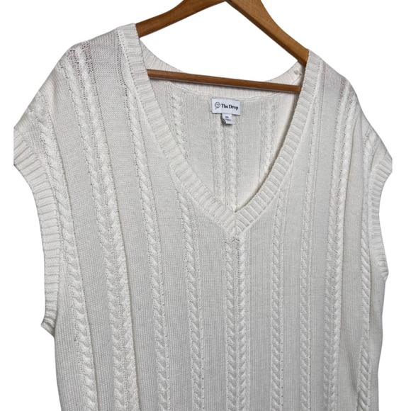 The Drop Womens Cable Knit V Neck Sleeveless Wool Blend Sweater Vest White XXL - Picture 5 of 16